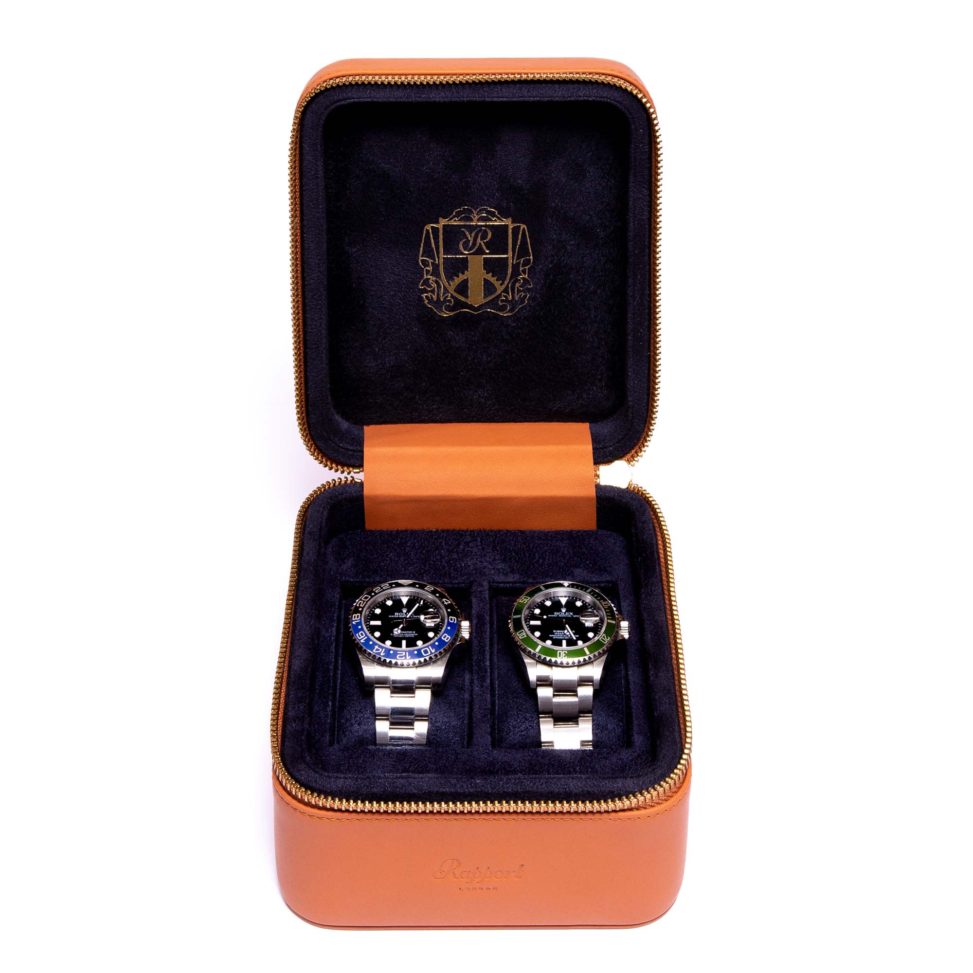Rapport-Watch Accessories-Hyde Park Two Watch Zip Case-Tan