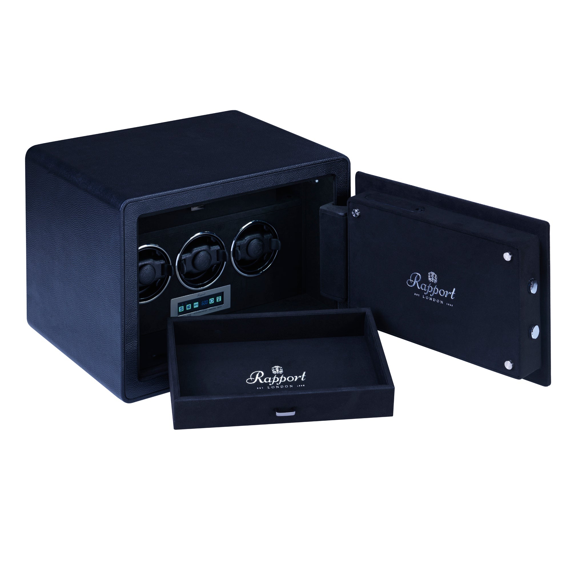 Savoy Watch Winder Safe in Black Leather