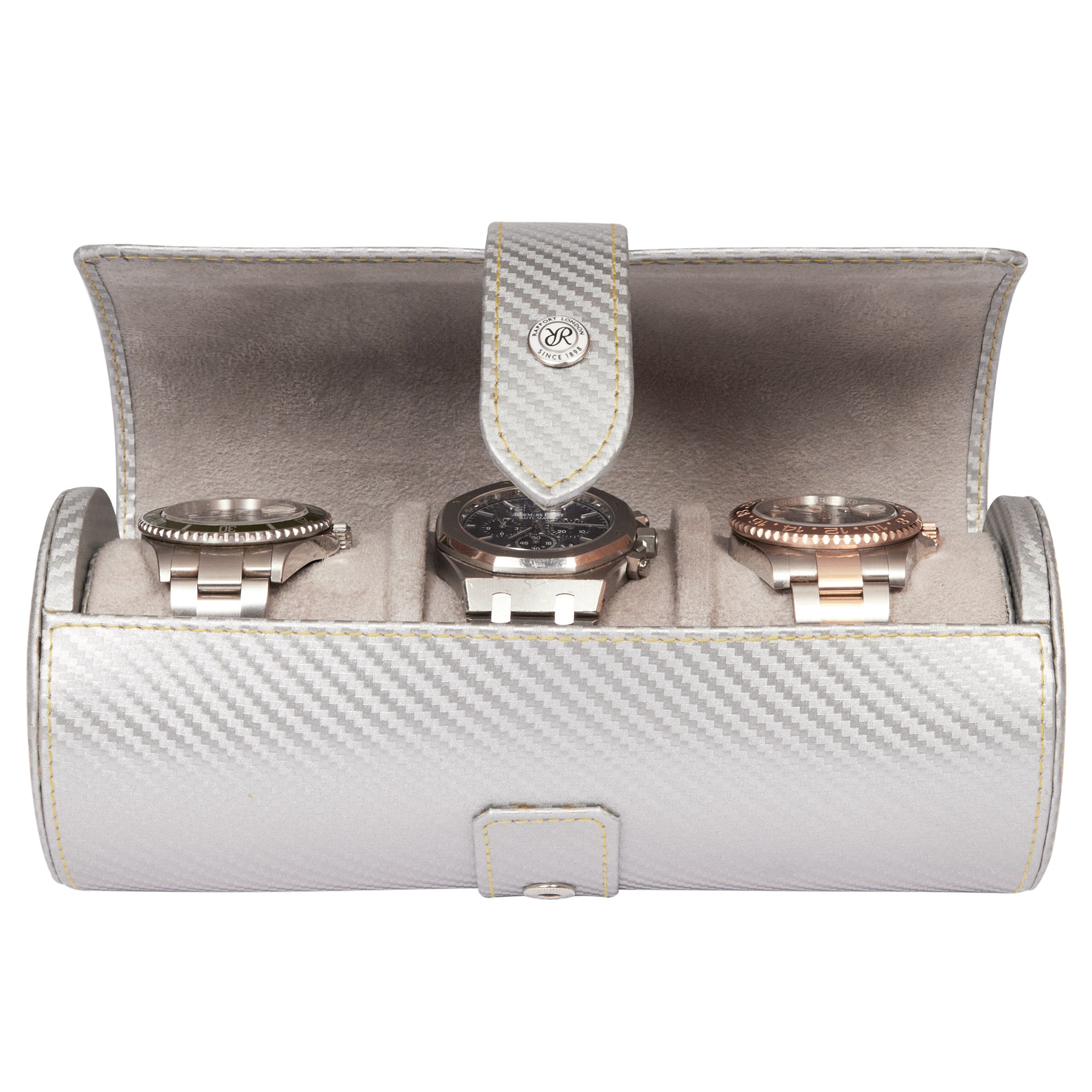 Carbon Three Watch Roll - Silver