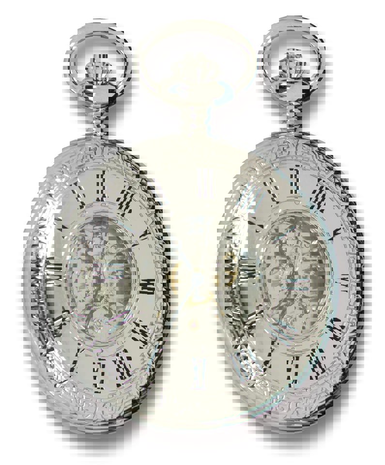 Mechanical Half Hunter Pocket Watch - Silver