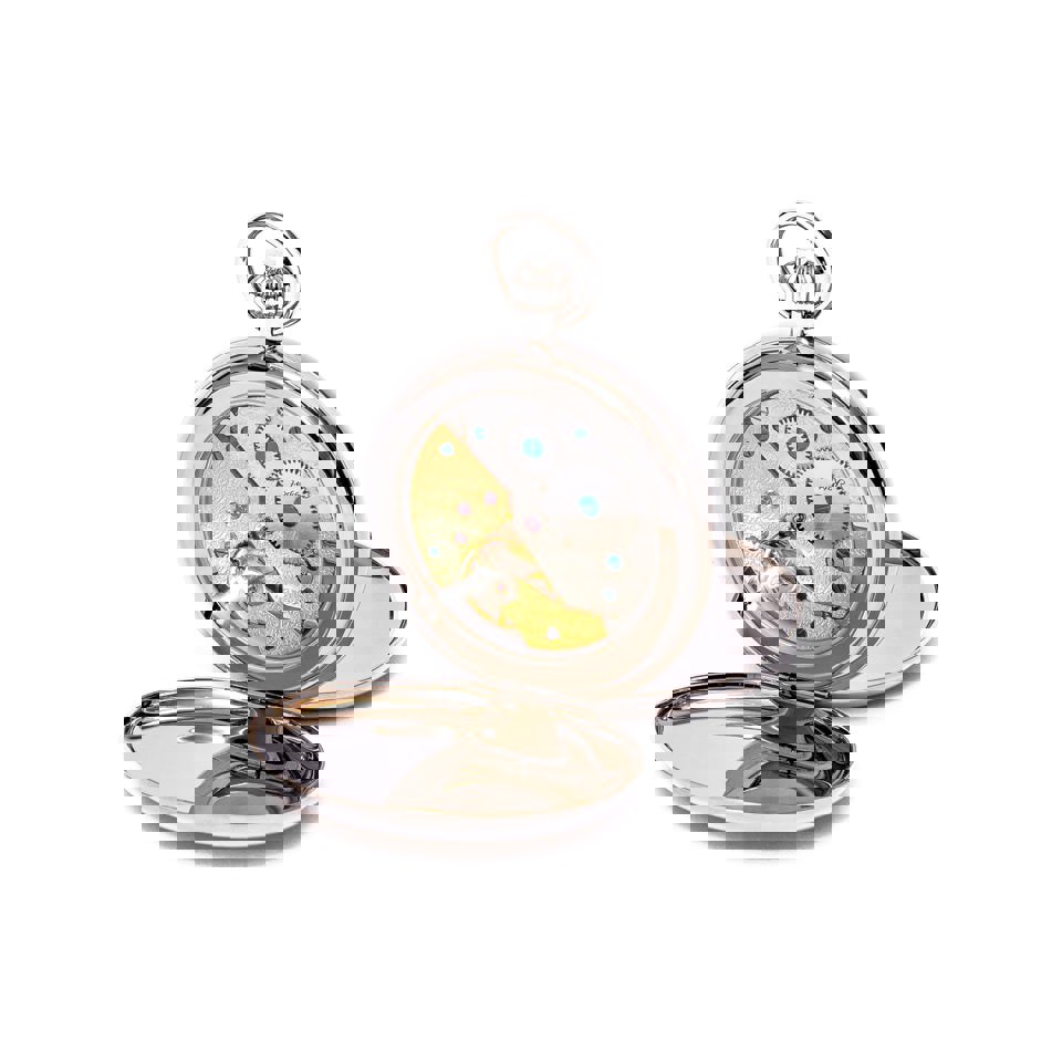 Mechanical Double Hunter Pocket Watch - Silver