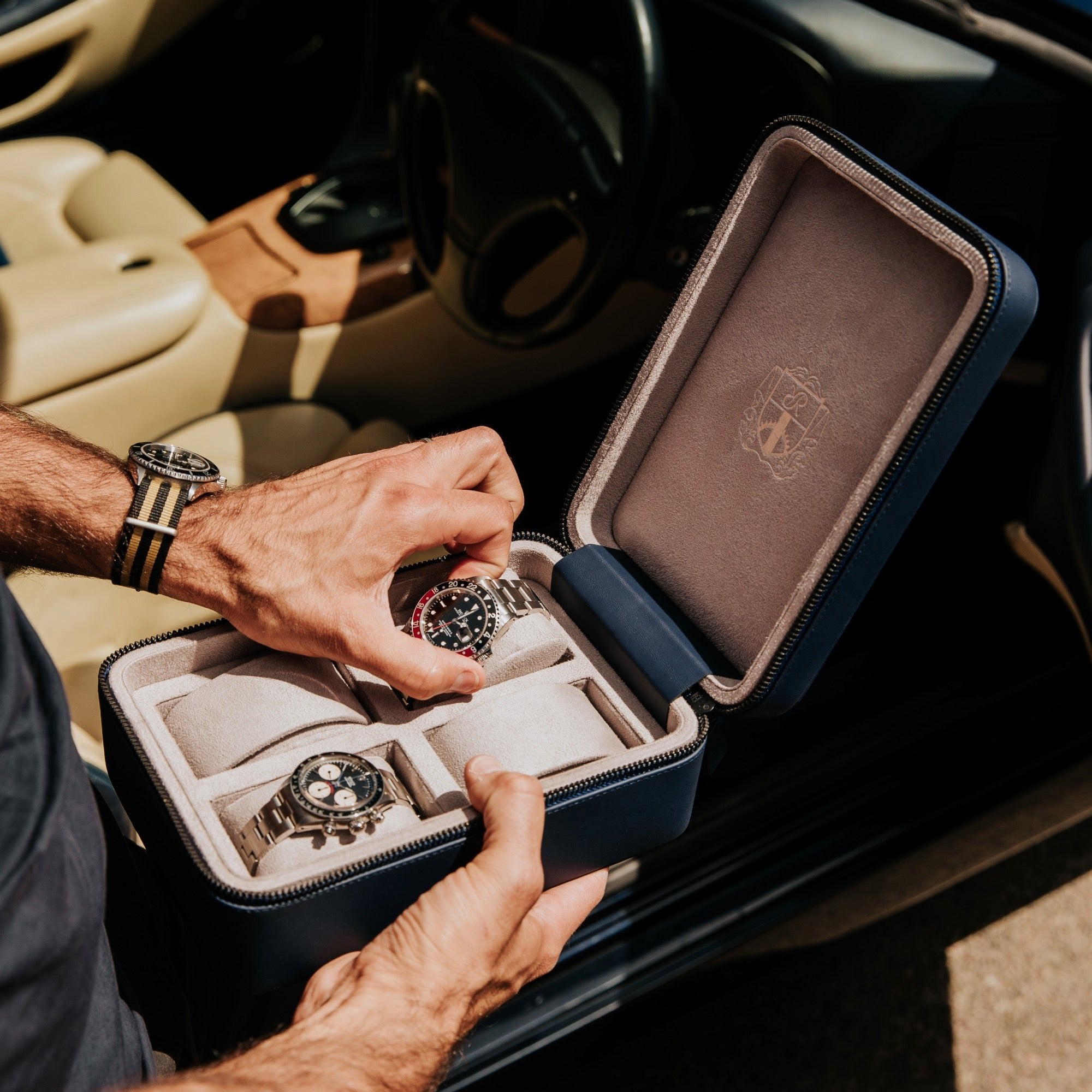 Hyde Park Four Watch Zip Case - Navy