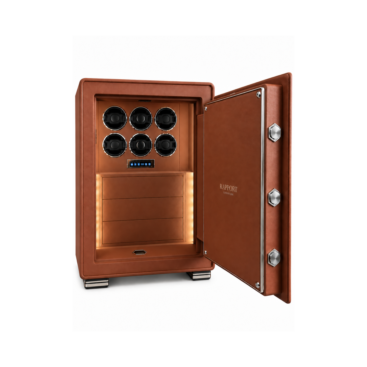 Savoy Six Watch Winder Safe - Cognac