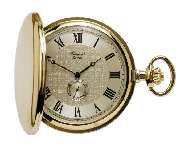 Rapport-Watch Accessories-Quartz Full Hunter Gold Plated Pocket Watch with Champagne Dial-