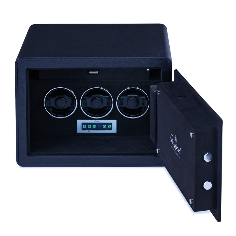 Savoy Watch Winder Safe in Black Leather